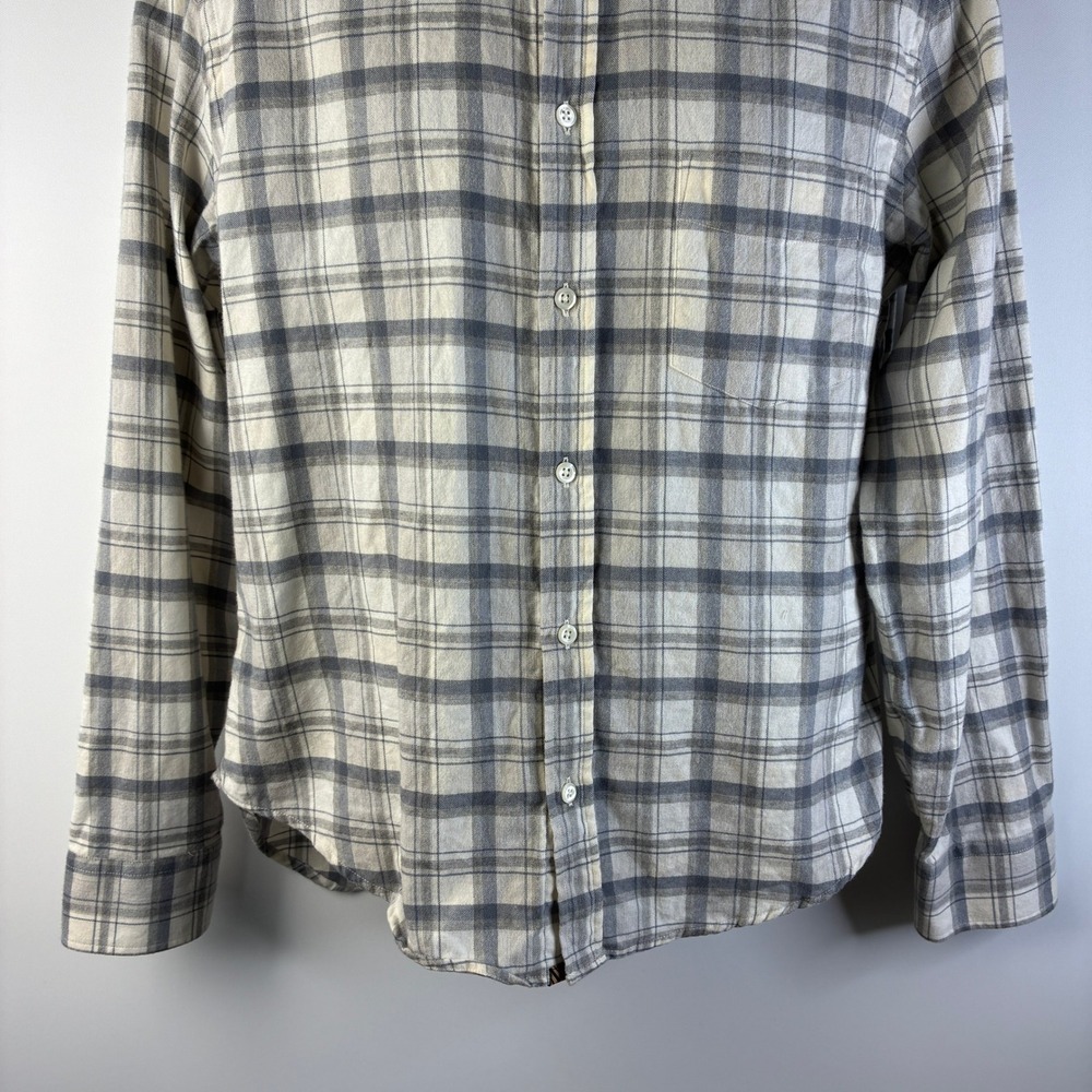 Billy Reid Men's Slim Fit Plaid Button Down Shirt Grey Cream Cotton Wool Large - Picture 9 of 16